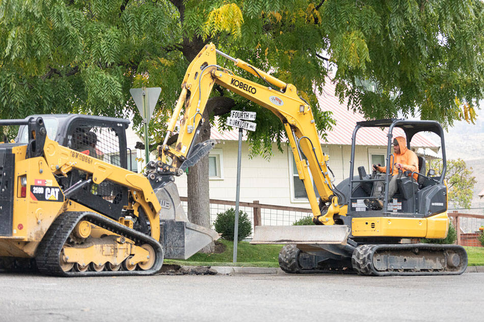 Work began on the Safer Route to School project in Tonasket on Monday, Sept. 25. The project includes a new sidewalk on the south side of Fourth Street. Laura Knowlton/staff photo.