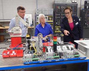 U.S. Sen. Patty Murray (center) and Rick Luebbe (left), CEO of Group14 Technologies, hear from Big Bend Community College president Dr. Sara Thompson Tweedy about vocational and technology training during an Aug. 2 visit to the schools Workforce Education Services department. Randy Bracht | The Center Square