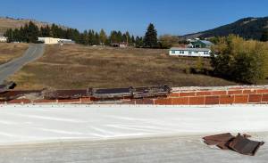 The roof on the Molson Grange Hall and the crumbling parapet. Submitted photos