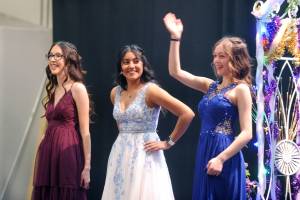 An exhuberent Sierra Buckmiller waves to the audiance after being introduced at Selection Night.