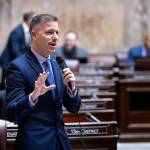 Photo courtesy of Eric LaFontaine
Sen. Brad Hawkins during his floor speach on his bill to increase access to Running Start.