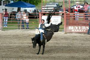 Francis Marchand, riding Grants Market in the bareback competition in one of Tonaskets past Founders Day Rodeos. Jon Millard/GT file photo