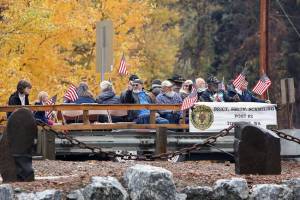 Some veterans from the Brict, Smith, Schmeling American Legion Post. #82 arrived at the Armed Forces Legacy Memorial in a float. <em>Laura Knowlton/staff photos</em>