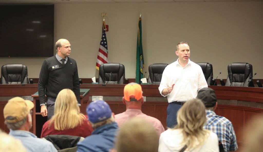 Following a recent town hall meeting in Omak, Washington State District 7 Representatives Hunter Abell and Andrew Engell sat down to discuss the outcomes of the latest legislative session and the challenges and priorities facing Okanogan County and the region.Laura Knowlton/staff photo