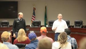 Following a recent town hall meeting in Omak, Washington State District 7 Representatives Hunter Abell and Andrew Engell sat down to discuss the outcomes of the latest legislative session and the challenges and priorities facing Okanogan County and the region.Laura Knowlton/staff photo