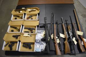 The NCW Narcotics Task Force often finds more than drugs when serving a search warrant. These 25 firearms were seized when a search warrant was served at a residence on Jennings Loop Rd. in Oroville in May of 2023. NCWNTF photos
