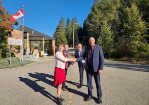 State Reps. Hunter Abell, R-Inchelium and Andrew Engell, R-Colville, from Washingtons 7th Legislative District, met with Members of the Legislative Assembly (MLAs) Brittny Anderson and Steve Morissette at the Frontier-Patterson border crossing. Submitted photo
